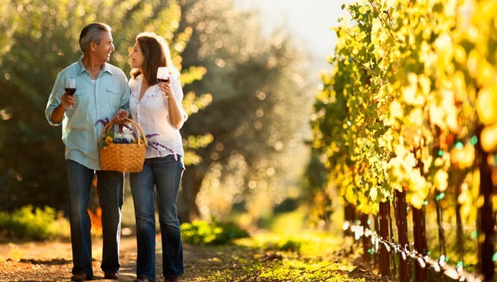 romantic couple in vineyards, france