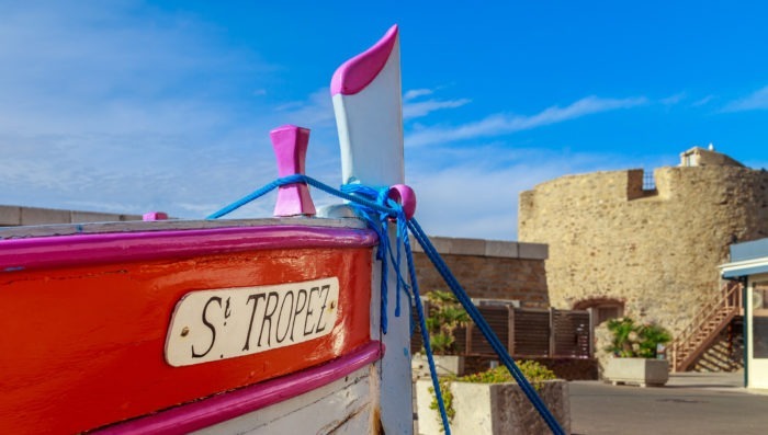 boat docked in st tropez harbor mediterranean sea